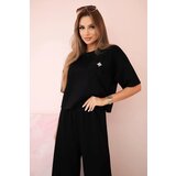 Kesi Włoski Buttery fabric set blouse with a flower + pants black | Shoptok.si