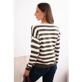 Kesi Włoski Women's striped sweater with a V-neck khaki | Shoptok.si