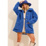 Trend Alaçatı Stili Women's Saxon Polo Neck Double Pockets Front Buttoned Plush Coat | Shoptok.si