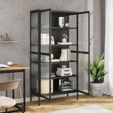  Visoka komoda crna 85 x 40 x 180 cm od stakla i čelika | shoptok.hr