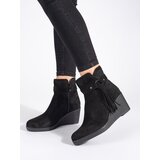 Shelvt Women's suede black wedge boots with fringes Cijene
