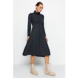 Trendyol Anthracite Bedstead with Stitching A-Line/Creature Formal Thessaloniki/Knitwear-Look Midi Dress cene