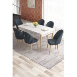 Hanah home trpezarijski set Elf, sto na razvlačenje i 6 stolica, bela ploča, noge u prirodnoj boji drveta, antracit tkanina Babyface | Eponuda.com