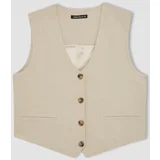 Defacto V-Neck Linen Blend Blazer Vest