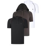 Dewberry TRIPLE SET T8570 HOODED MEN'S T-SHIRT-BLACK-WHITE-KHAKI Cene