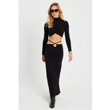 Cool & Sexy Women's Bottom Top Gathered Crop Suit Black YEL86 | Shoptok.si