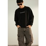 Trendyol Black Men's Oversize Premium Limited Edition Embroidered Text Cotton Sweatshirt. cene