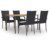 Poli 5-dijelni vrtni blagovaonski set od poliratana crni | shoptok.hr