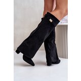 Boto Eco Suede Boots Heel Block Zip Insulated Folded Shaft Beige Evyra | Shoptok.si