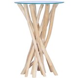 vidaXL Klubska mizica s stekleno površino 35x35x50 cm trdna tikovina | Shoptok.si