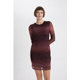 Defacto Bodycon Round Neck Tie Dye Mesh Mini Long Sleeve Dress Cene