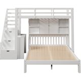 Lumor Postelja na dveh nadstropjih za otroke 90x200 cm + 140x200 cm - z stopnicami za shranjevanje in mizo - masivni les, (22155825) | Shoptok.si
