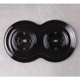  Elhard - Dvostruka keramička retro kućna utičnica sa okvirom SCHUKO 230V crna Slike