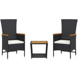 vidaXL 3-dijelni vrtni blagovaonski set s jastucima od poliratana crni | shoptok.hr
