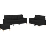  3-dijelni set sofa s jastucima crni od tkanine | shoptok.hr