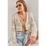 Bianco Lucci Women's Openwork Crop Sweater Cardigan Cene