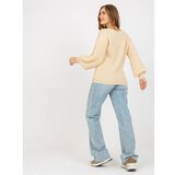 Fashion Hunters OCH BELLA beige fluffy classic sweater with wool Cene