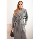 Kesi Włoski Women's suede coat tied at the waist gray Cene