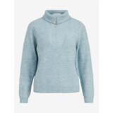 Vila Light blue ribbed sweater with collar Mathilda - Women | Shoptok.si