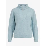 Vila Light blue ribbed sweater with collar Mathilda - Women