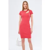 armonika Women's Coral Collar Windowed Short Sleeve Dress