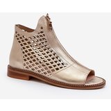 Zazoo Leather Cut-Out Sandals with Zip Gold 977/L | Shoptok.si
