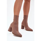Boto Fabric Slip-On Women's Ankle Boots on Heel Beige Virelle Cene