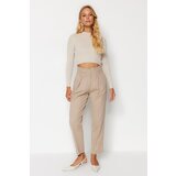 Trendyol Mink Cotton Carrot Pattern Stripe Detailed Woven Trousers | shoptok.hr
