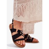 Boto Women's sandals on flat heels with golden studs black Zanira | ePonuda.com