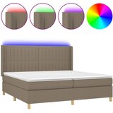  Krevet box spring s madracem LED smeđesivi 200x200 cm tkanina | shoptok.hr