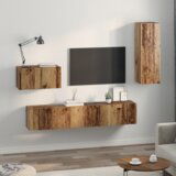 vidaXL Stenski TV kabinet 4 pcs Staro les Srednja Oblikovan les | Shoptok.si