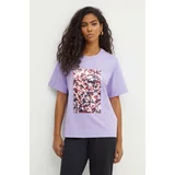 Boss Bombažna kratka majica ženska, vijolična barva, 50521931