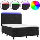 vidaXL Box spring postelja z vzmetnico LED črna 140x190 cm žamet | Shoptok.si