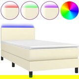  Box spring postelja z vzmetnico LED krem 100x200cm umetno usnje, (20725199) | Shoptok.si