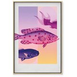  Slika - Fish in Pastels - Stylized Fish Against Gradient Shapes 80x120 U prirodnom drvenom okviru | shoptok.hr