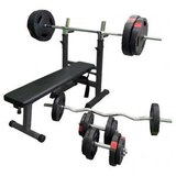 Gorilla Sports Klupa za benč sa setom tegova gripper 100 kg bela Cene