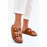 Boto Women's Slippers With Golden Buckles And Stitching Camel Lunera | Shoptok.si