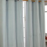 HOMESCAPES Modre bombažne zavese Gingham Eyelet 117x137 cm, (20749265) Cene