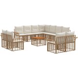  Set vanjskih sofa 12 pcs Prirodna i krema bijela Poliester - Prirodna i kremasto bijela sa stolom | shoptok.hr