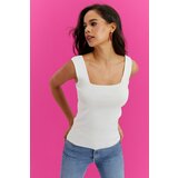 Cool & Sexy Women's White Square Collar Knitwear Blouse YV80 Cene