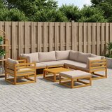  Set sofe 8 kom. Prirodna Čvrsto drvo akacije - Sivosmeđa 3x kutna + 2x srednja + fotelja + tabure + stol | shoptok.hr