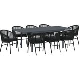 vidaXL 10-dijelni vrtni set za objedovanje s jastučićima Crna poli ratan, Produživi vrtni stol antracit (140-210)x90x73 cm čelik Cijene