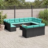  Vrtna garnitura - 14-dijelni set vrtnih sofa s jastucima poliratan crni - Crna 1 | shoptok.hr