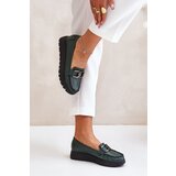 Zazoo Leather Moccasins On Platform With Decoration Dark Green 10141 | shoptok.hr
