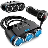 12-24V trojna avto vtičnica razdelilec in 2x USB polnilec 2.1A LED, (20395005)