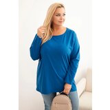 Kesi Women's Plus Size cotton blouse with a round neckline cobalt blue Cene