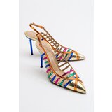 LuviShoes Gesto Gold Multi Women's Heeled Shoes Cene