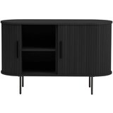 Unique Furniture črna komoda v hrastovem dekorju z drsnimi vrati 120x76x45 cm nola – | Shoptok.si