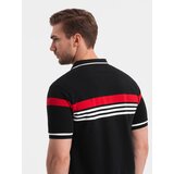 Ombre Męska koszulka polo z trójkolorowymi pasami - czarna | shoptok.hr