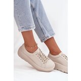 EVENTO Leather Sneakers on a Thick Platform Beige Sylvessa | shoptok.hr